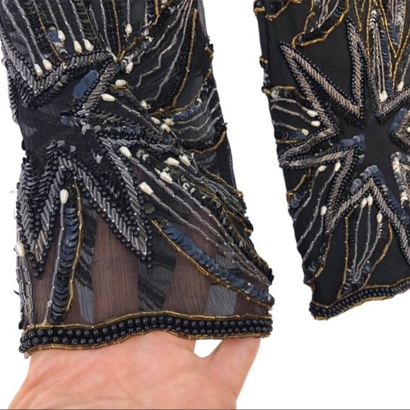 Vintage 80s Sequin Beaded Evening Formal Long Sleeve Blouse - Picture 7 of 9